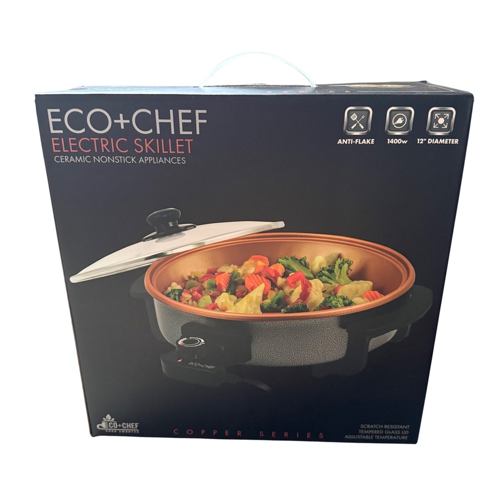 NEW Eco+Chef Electric Skillet Copper Series 12 Inch Ceramic Nonstick 1400W
